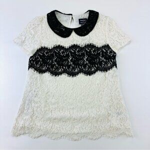 Peter Som x Made in Kind NEW white lace collar neckline short sleeve blouse 10